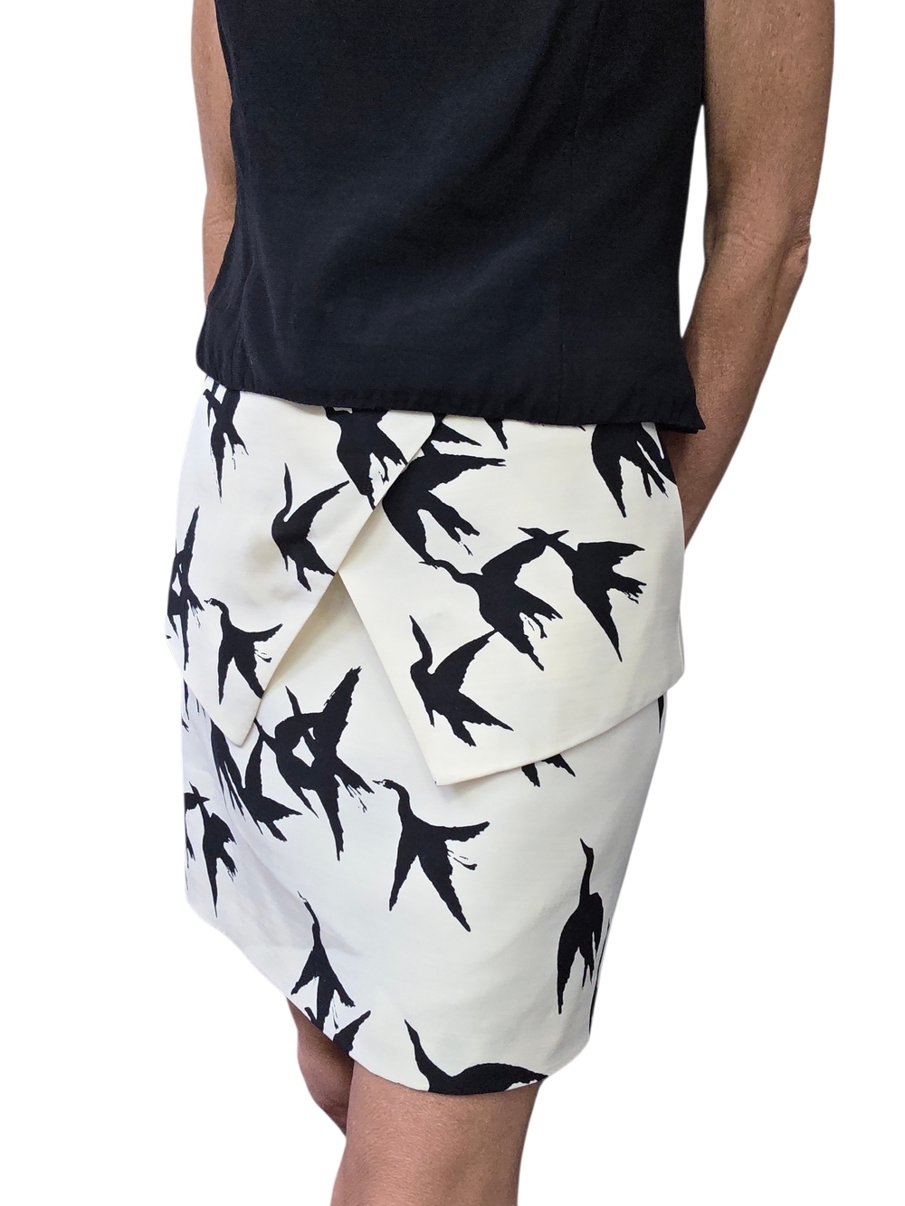 Tibi Wool Silk Bird Print Structured Mini Skirt Pleated Size 2